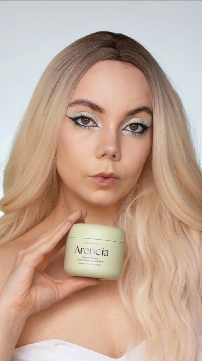Arencia fresh green rice mochi cleanser ASMR skincare routine