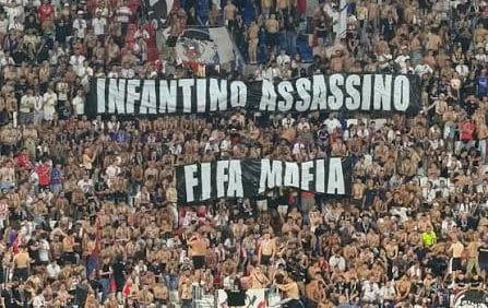 Lyon fans make their feelings about the Fifa president clear