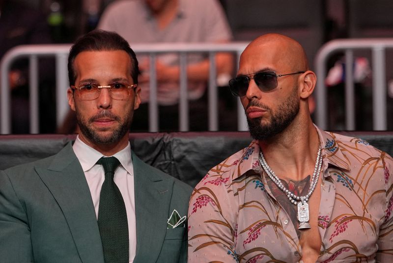 FILE PHOTO: Andrew Tate and Tristan Tate arrive to attend UFC 327 at Kaseya Center, Miami, U.S., April 11, 2026. Julia Demaree Nikhinson/Pool via REUTERS/File Photo
