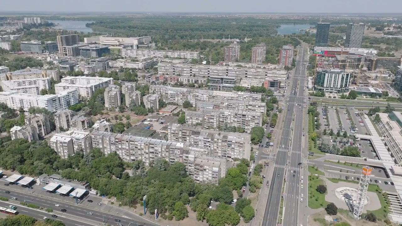 Novi Beograd, Serbia: Drone soars over brutalist superblocks