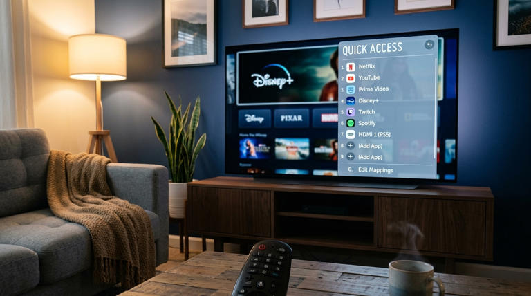 Com a televisão ligada, mantenha o 0 pressionado até aparecer o painel de Acesso Rápido
