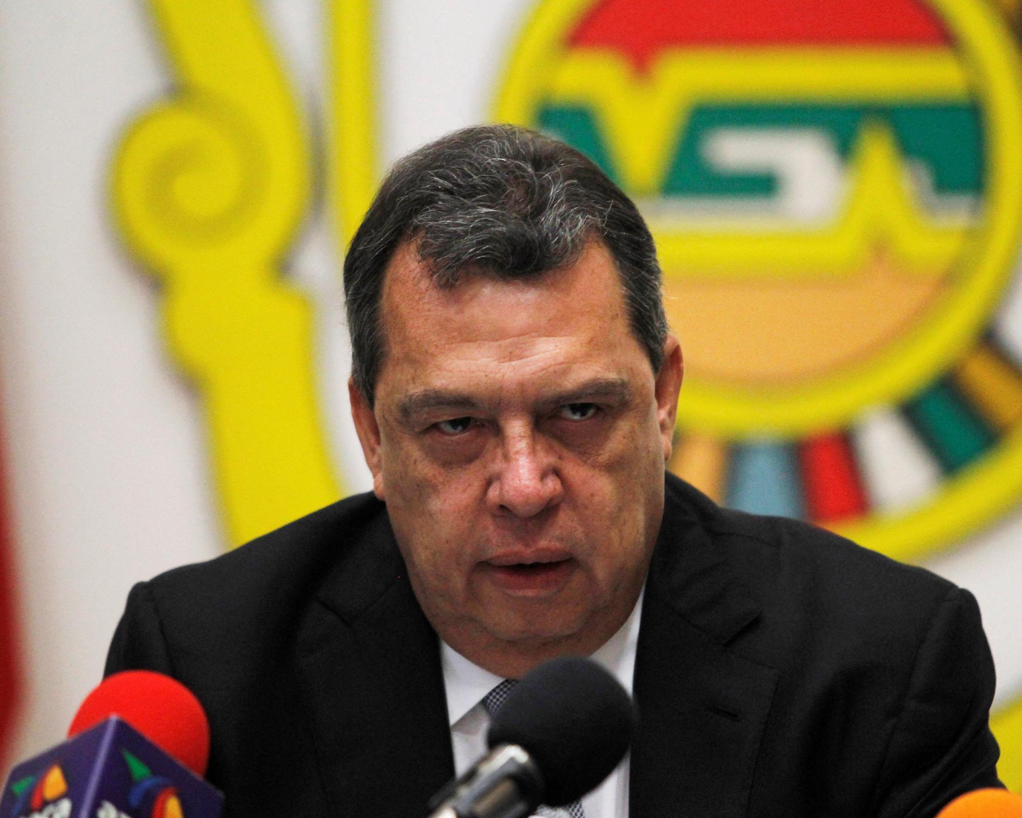 Ángel Aguirre speaking at a news conference in 2014. He is accused of forced disappearance and obstruction of justice. Photograph: Jorge Lopez/Reuters
