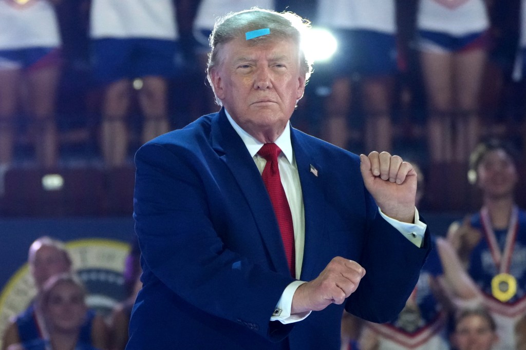 President Donald Trump attends the Patriot Games at Spire Academy in Geneva, Ohio, Tuesday, Aug. 11, 2026. AP Photo/Mark Schiefelbein