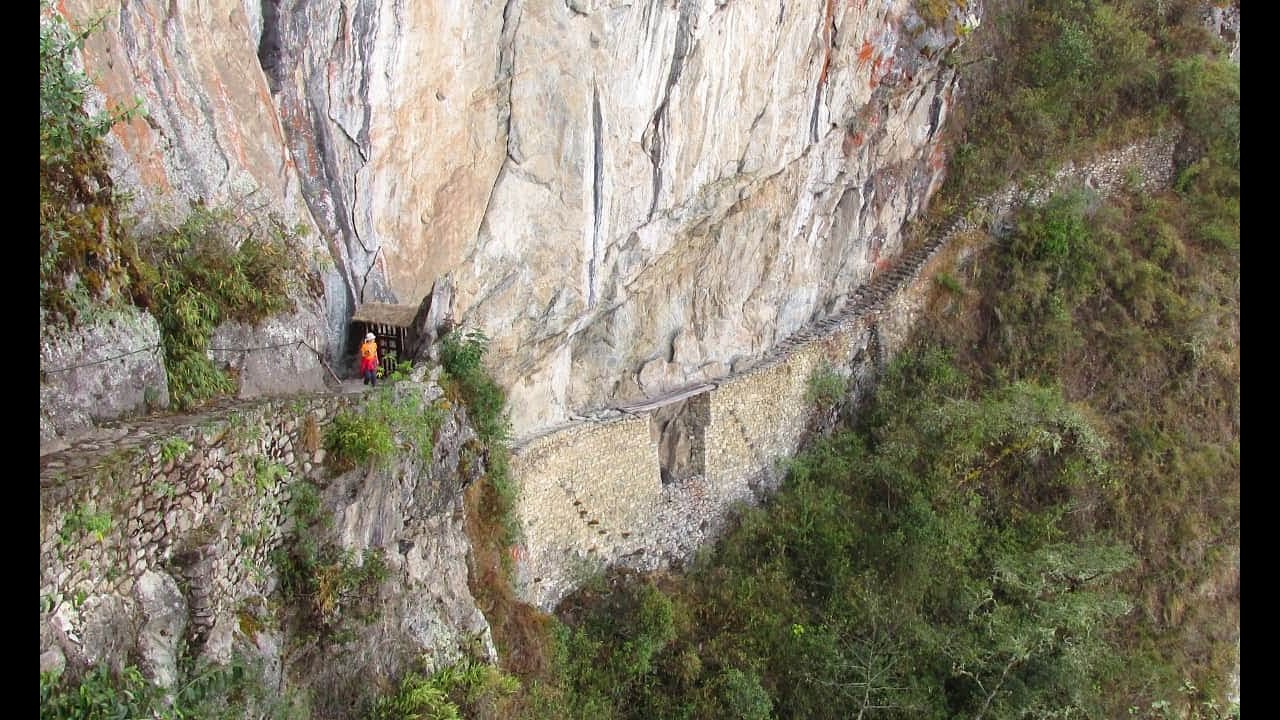 Amazing ancient drawbridge at Machu Picchu