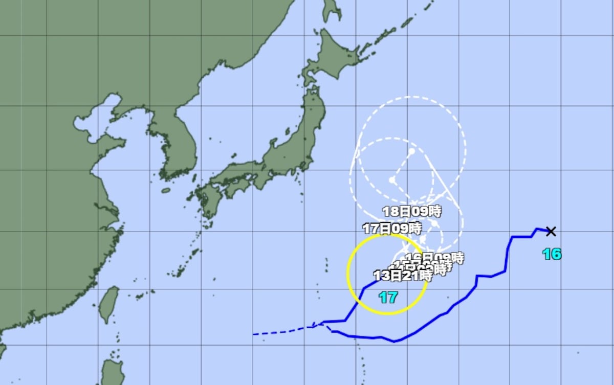 台風17号、お盆期間に「直接的な影響はない」気象庁予想 南鳥島近海へゆっくりと移動