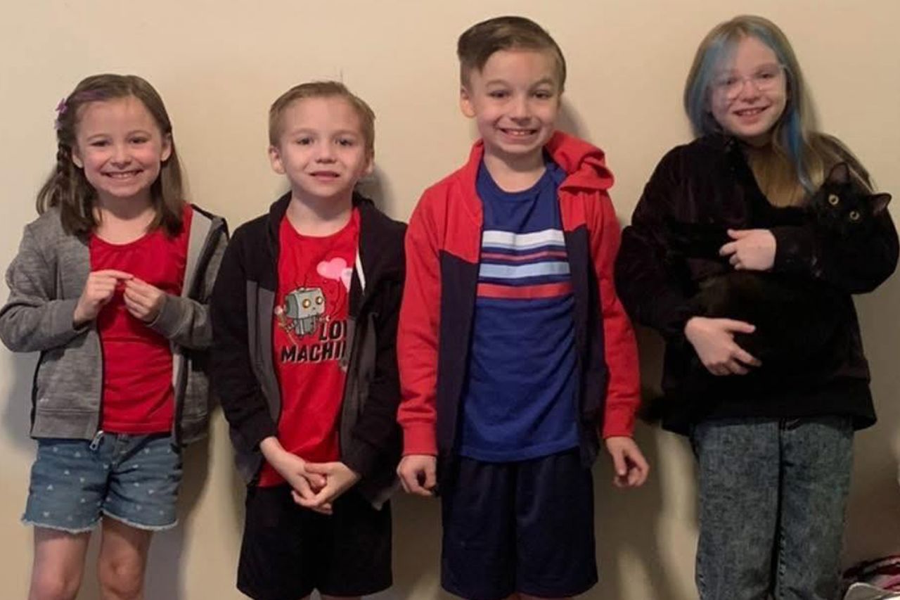 Harper Harmon, Hudson Harmon and twins Gavin and Gracelyn. Credit: Sarah Myers/Facebook