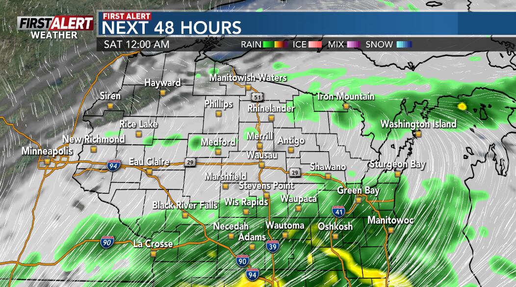First alert for damp conditions into early Saturday, warm weekend ahead