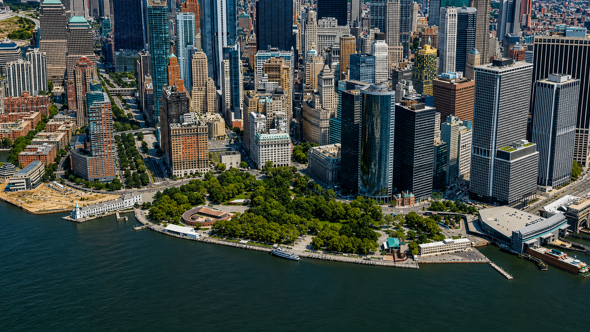 Lower Manhattan skyline from above