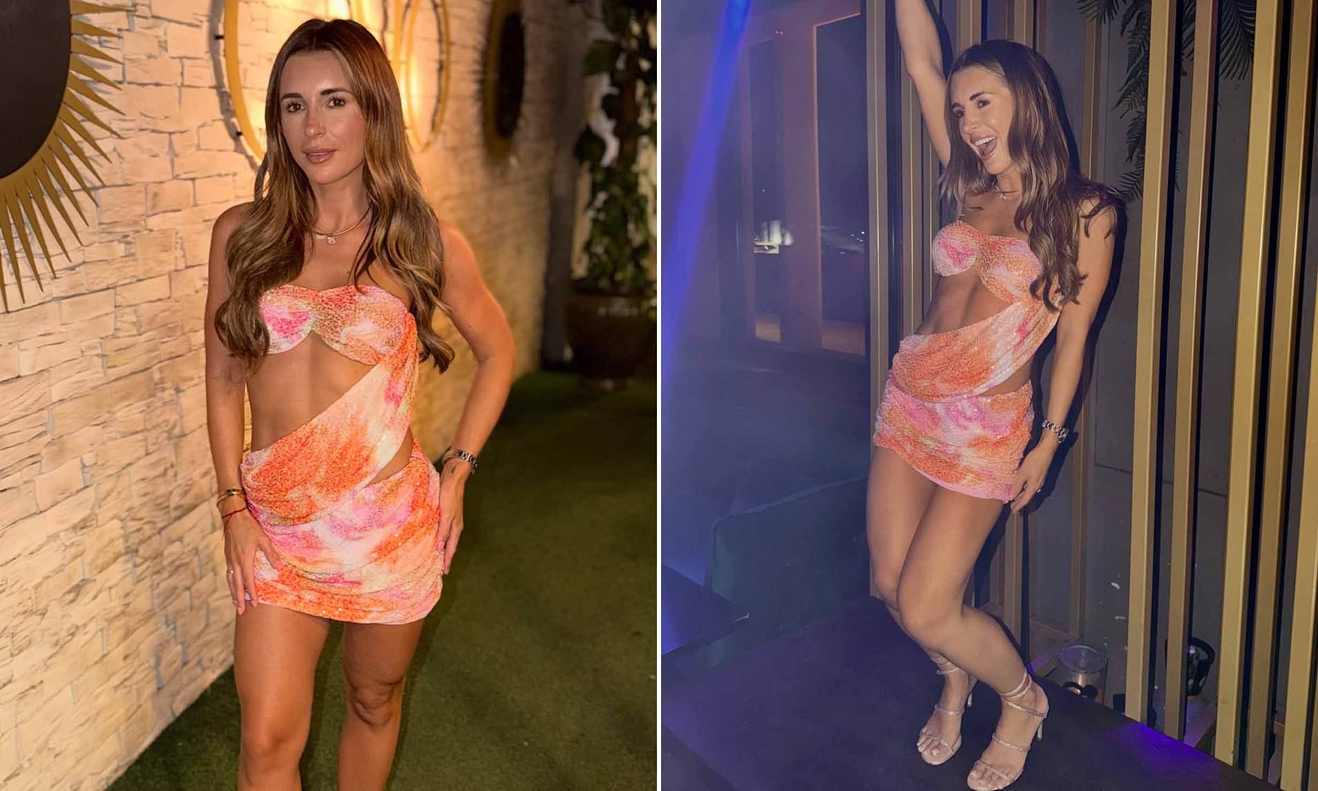 Dani Dyer shows off her toned abs in a daring cutout dress as she enjoys a wild night out in France