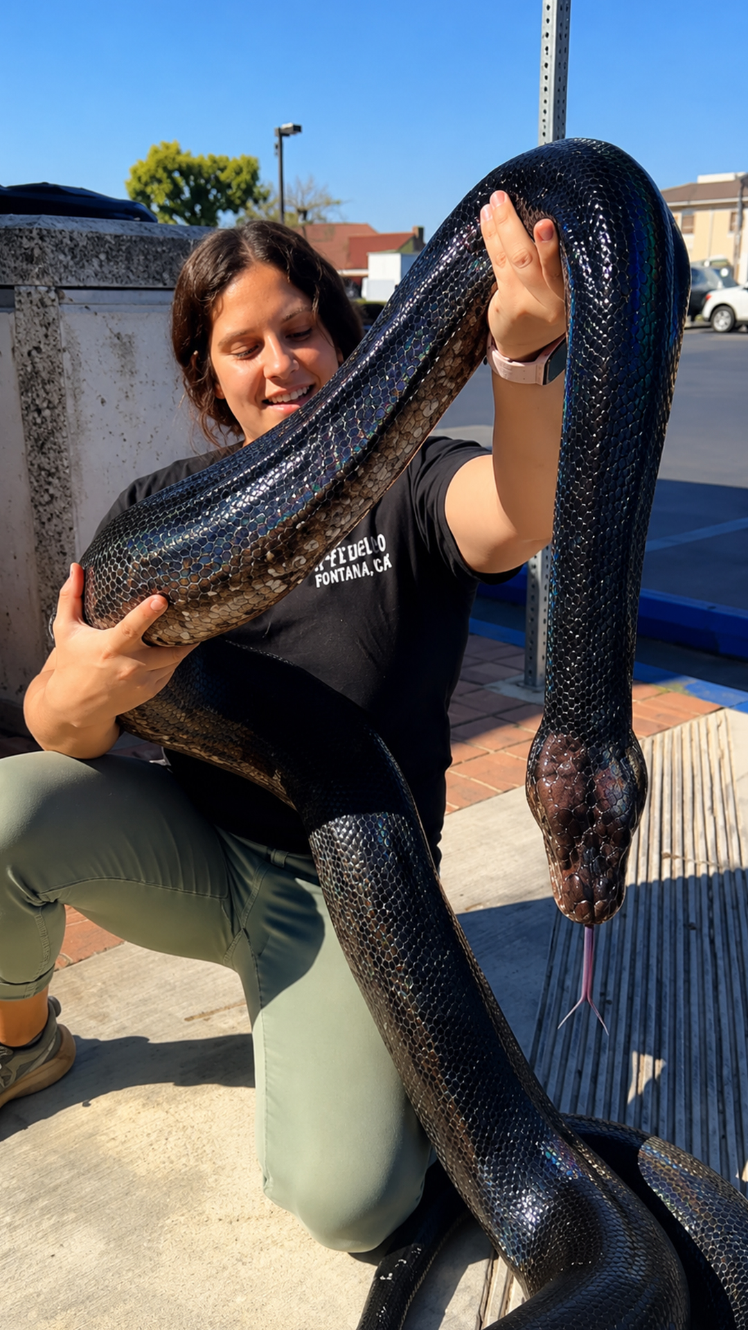 This enormous black python reveals stunning rainbow colours beneath the ...