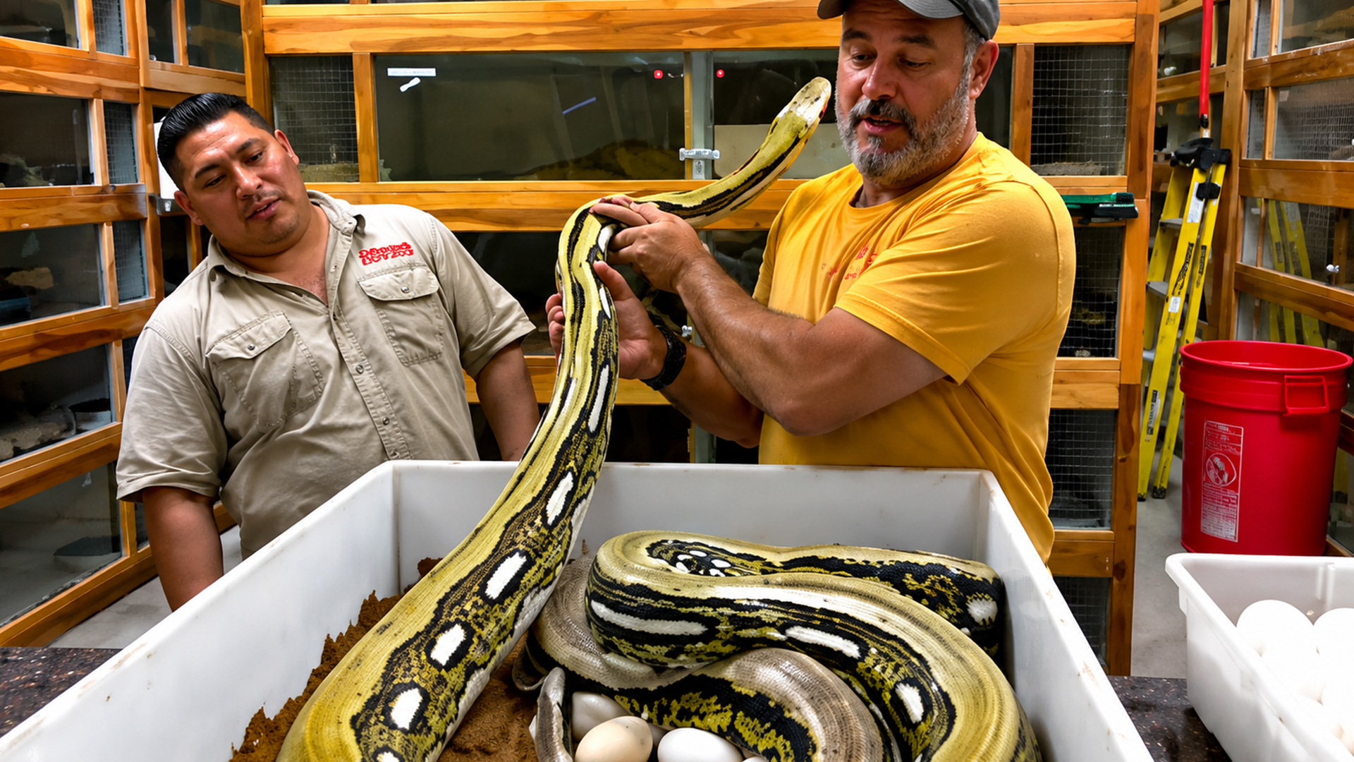 Protecting rare python eggs becomes a risky but careful rescue mission