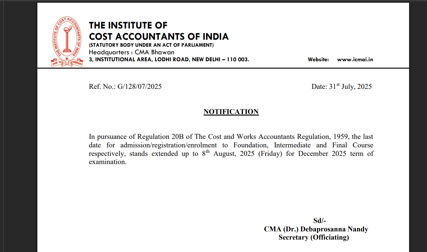 CMA December 2026 registration deadline extended to August 4: Check ...