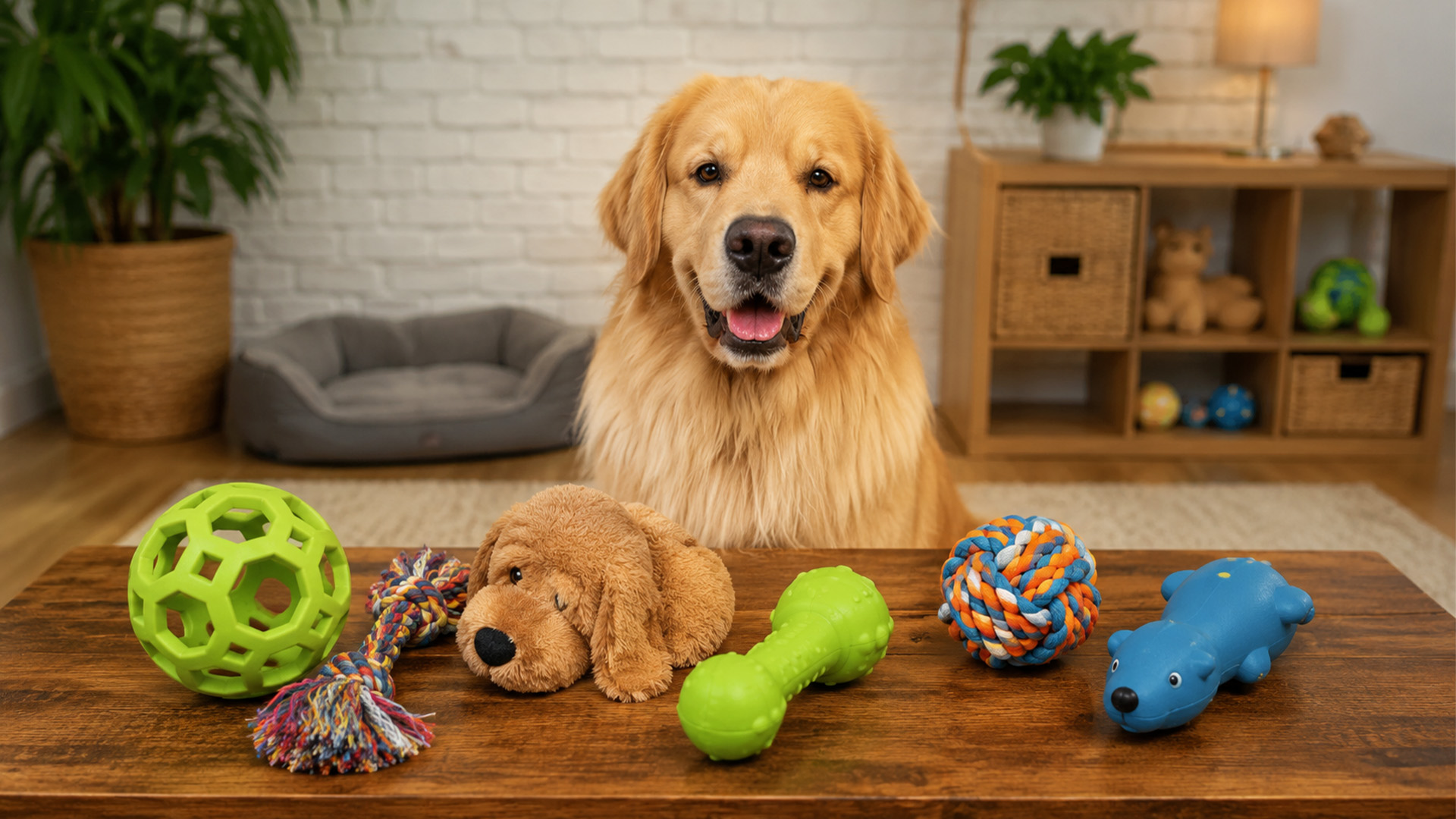 Golden retriever picks his favorite toy