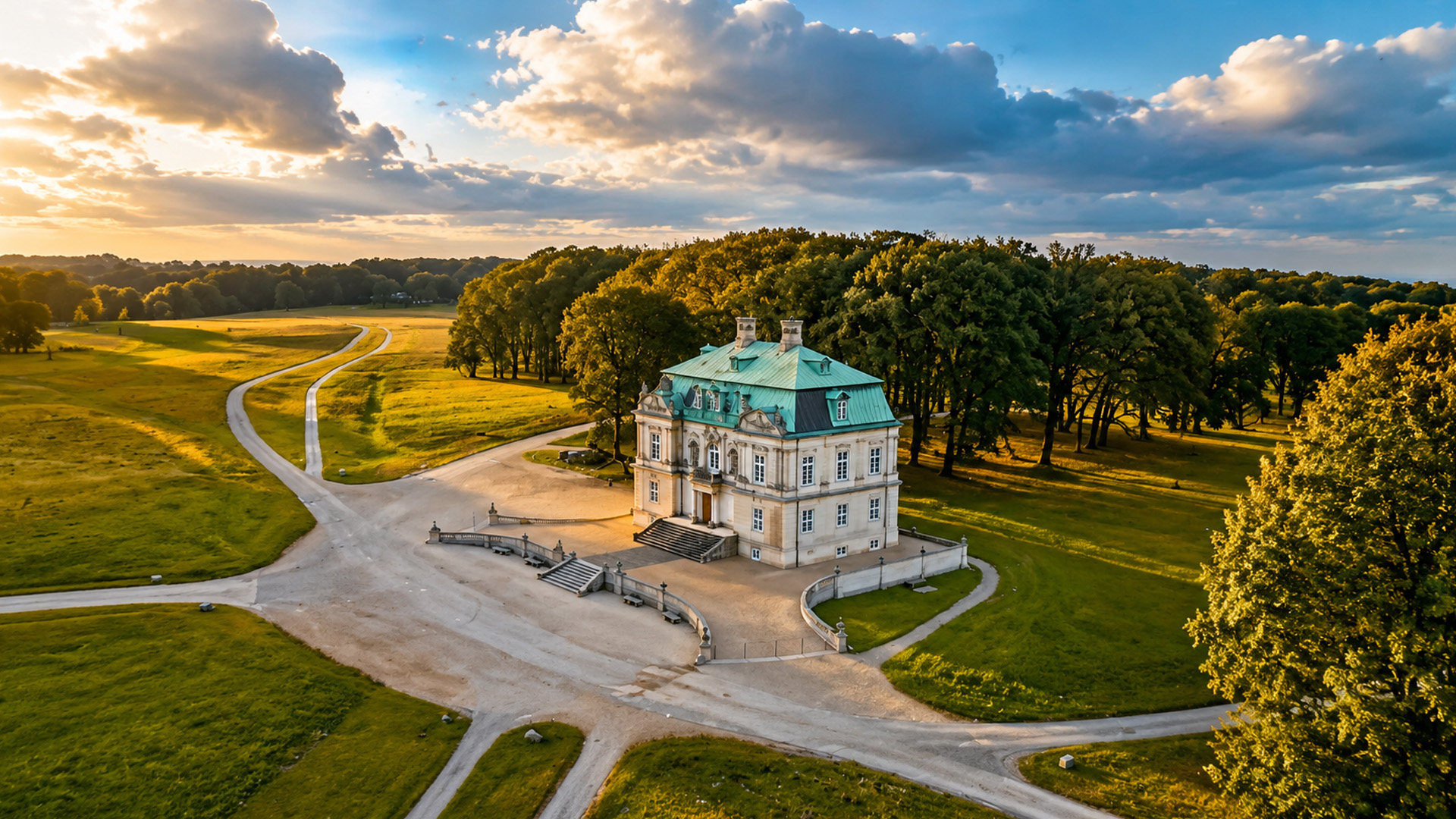 Danish manor surrounded by forests and open fields