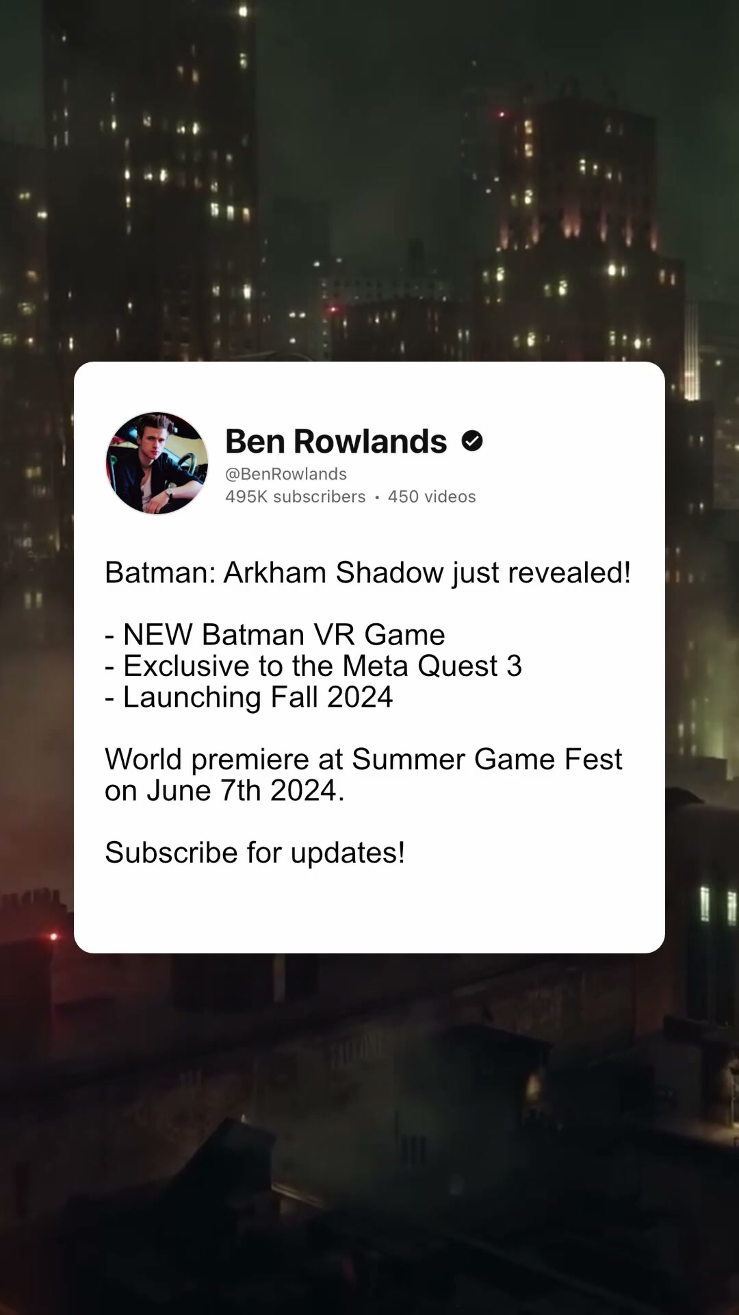 New Batman: Arkham Shadow VR game for Meta Quest 3!