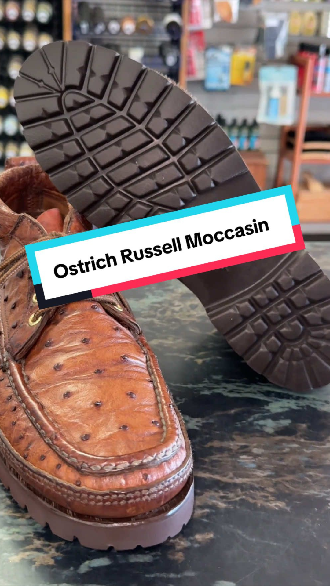 Restoring ostrich skin Russell Moccasin shoes