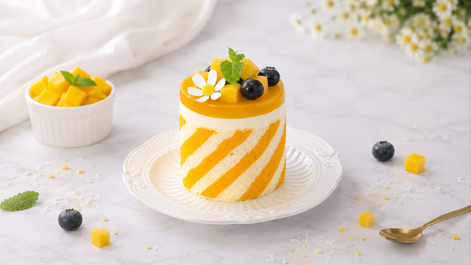 Golden mango cake with a silky finish