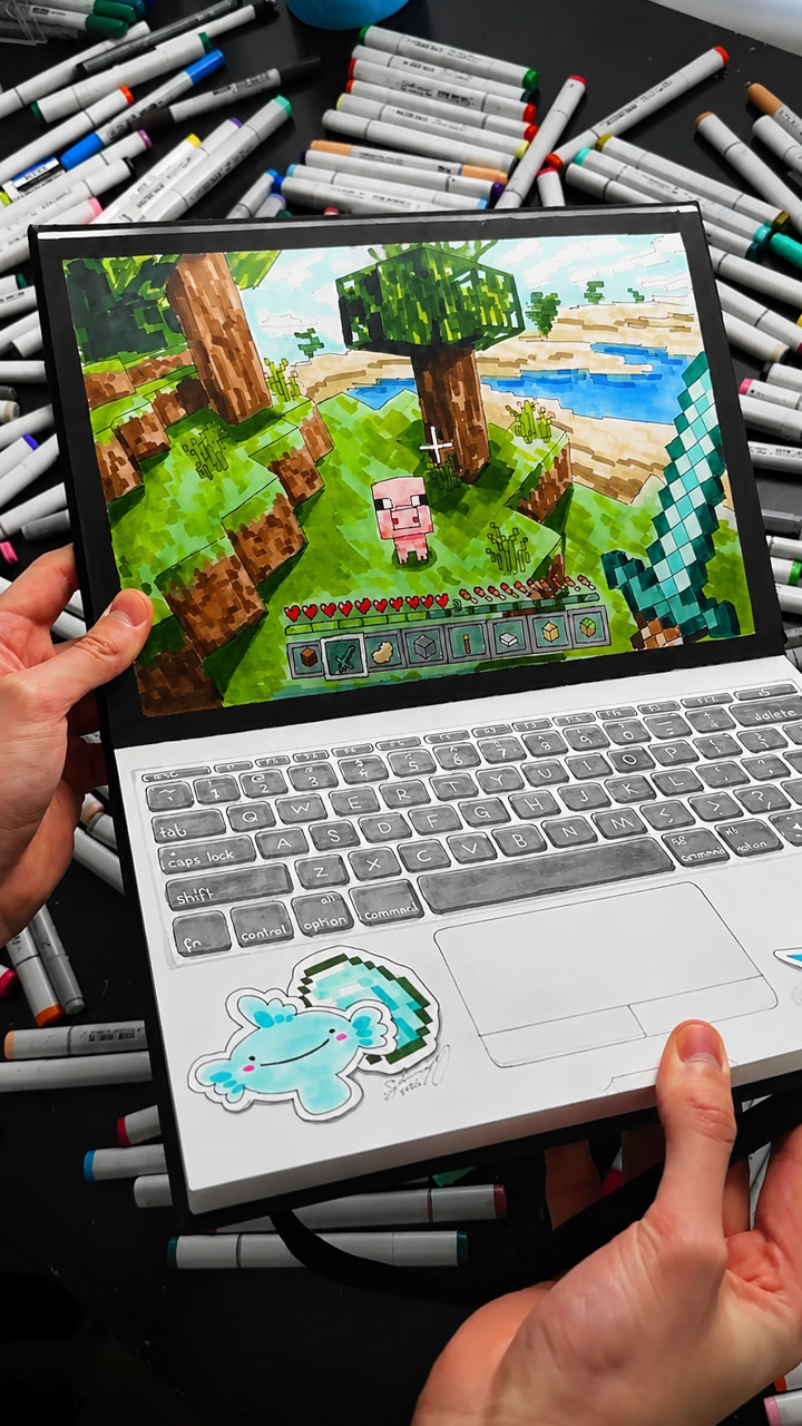 Creative Minecraft drawing idea on sketchbook pages