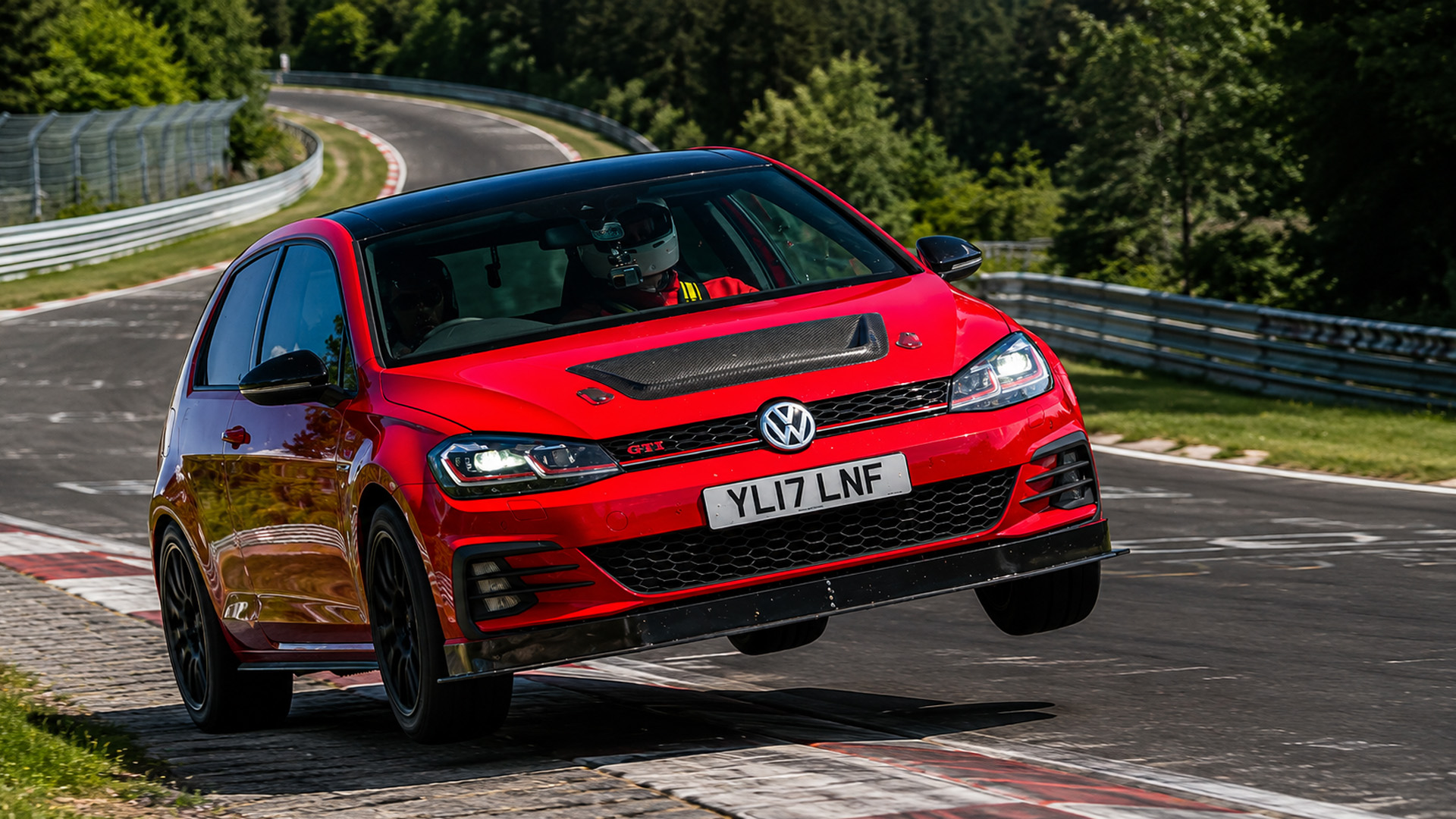 Volkswagen Golf GTI goes flying at the Nürburgring circuit
