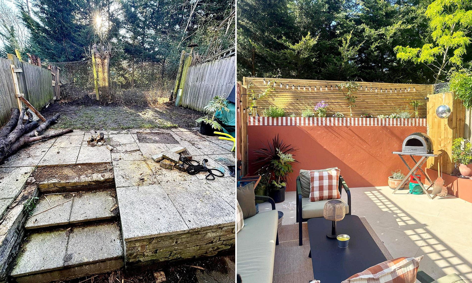 Woman saves £50,000 using thrifty DIY hacks to transform her muddy small garden into paved oasis
