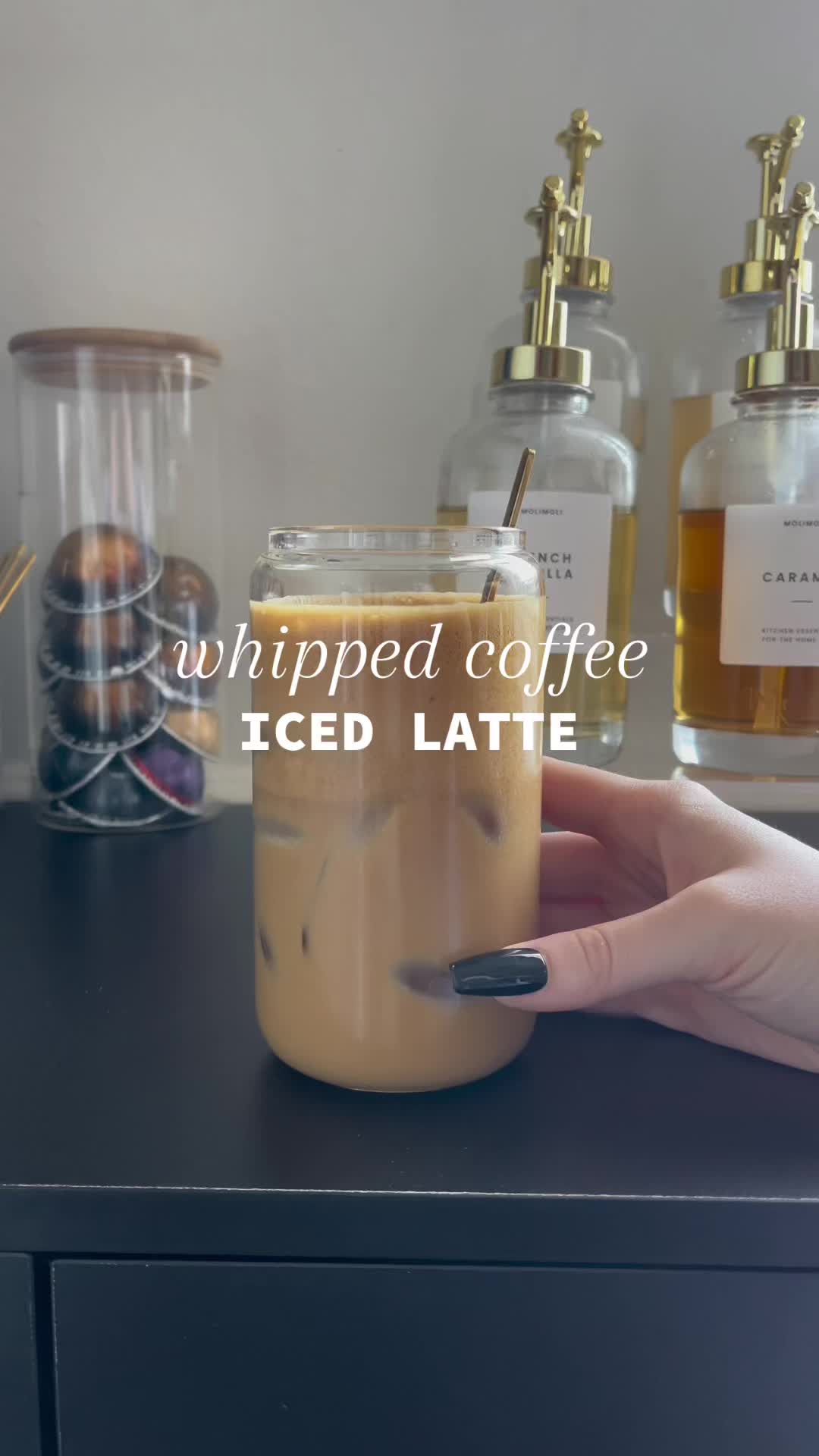Making a whipped coffee iced latte at home