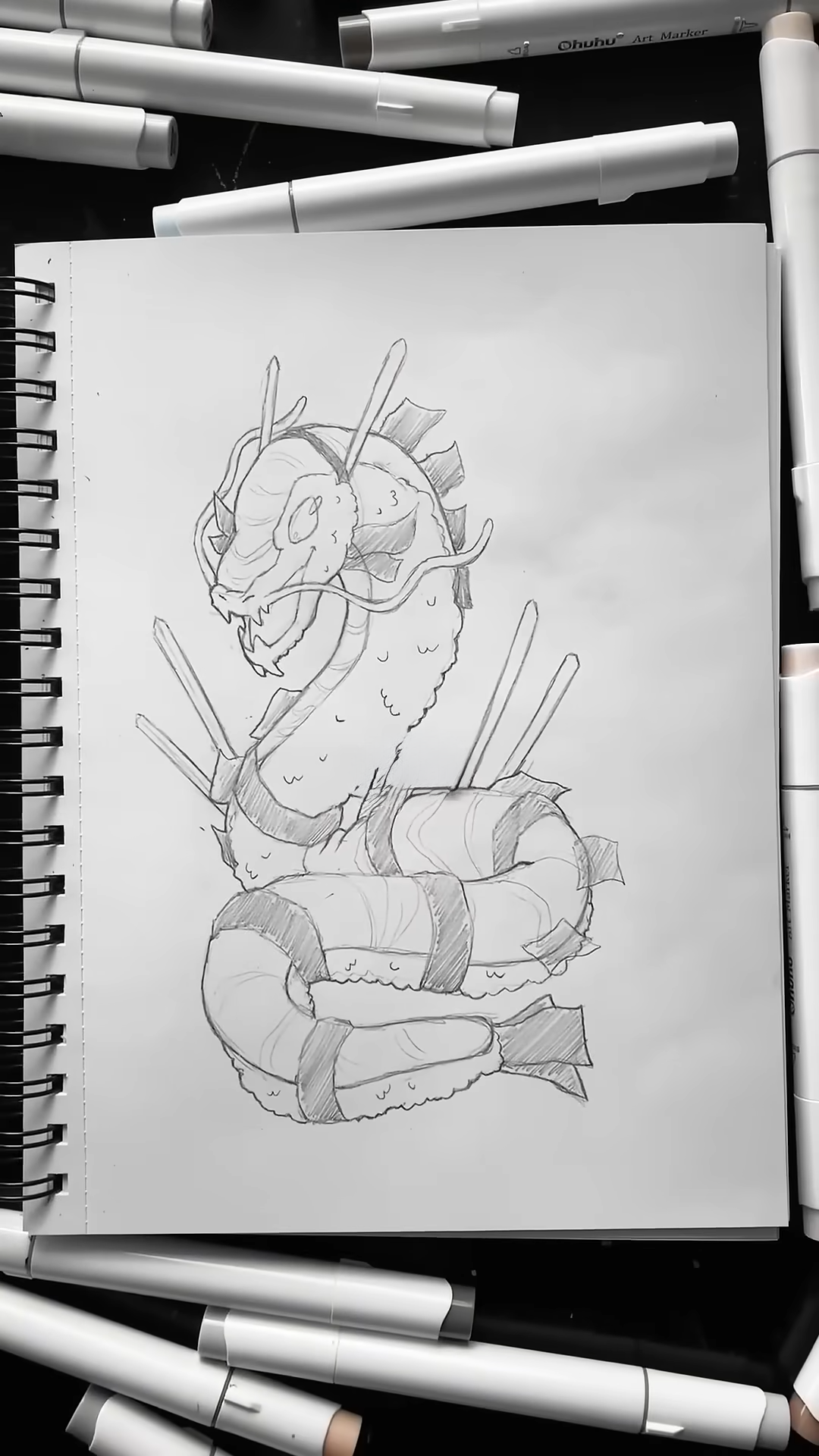 Easy step by step sushi dragon drawing tutorial