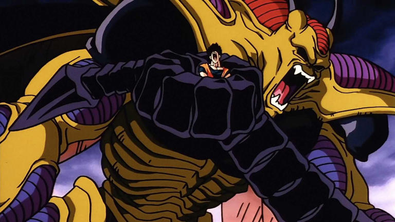 Hirudegarn squeezing Goku with his tail in Dragon Ball Z: Wrath of the Dragon.