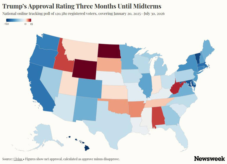 Map shows Trump’s approval rating in every state 3 months until midterms