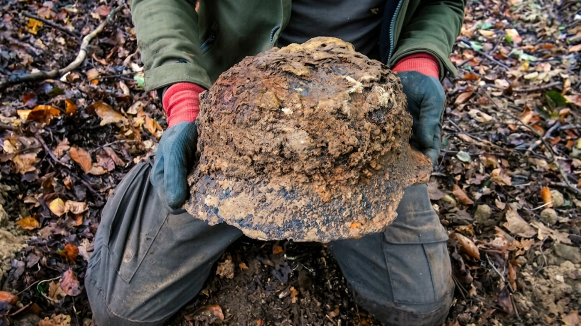 Deep in Germany, a paratrooper helmet and panzerfaust surface
