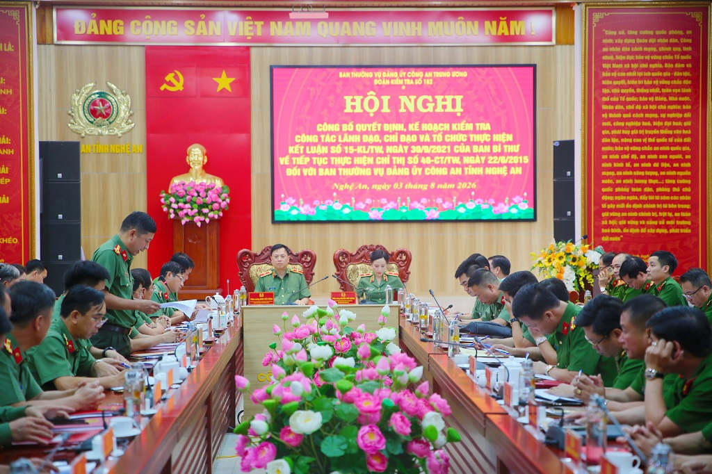 Công bố quyết định kiểm tra Ban Thường vụ Đảng ủy Công an tỉnh Nghệ An