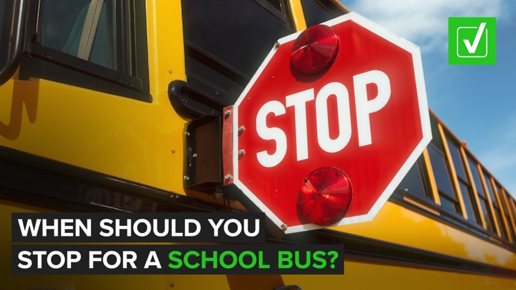 Verify: What should you do when approaching a school bus from the opposite side of traffic?