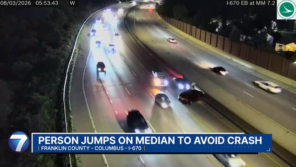 Watch: Person jumps on median to avoid crash on I-670
