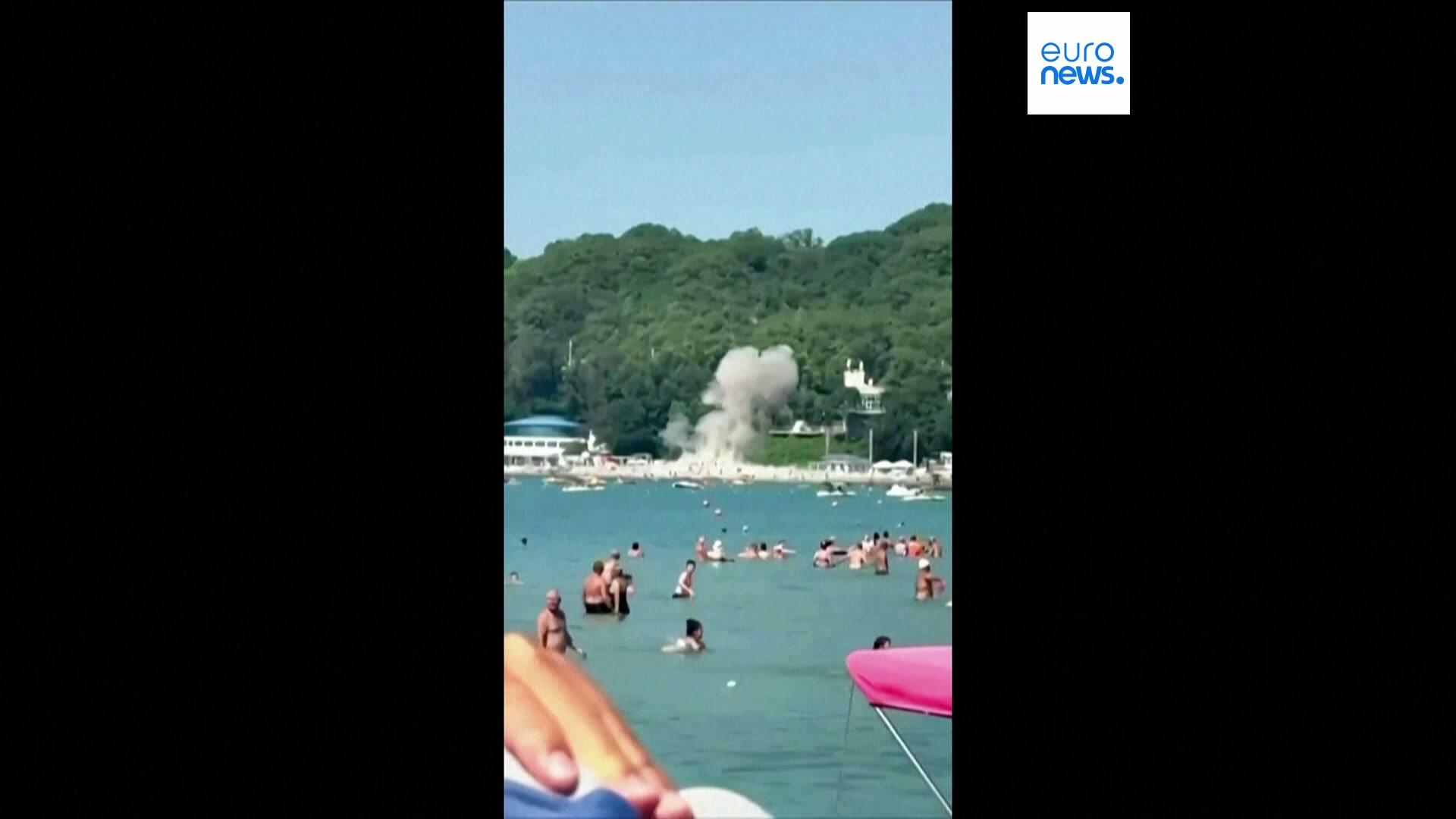 Moment drone strikes Russian Black Sea beach resort