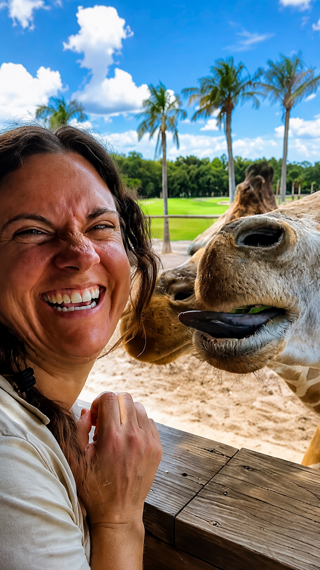 Giraffe feeding interaction shows unique tongue skills and animal behavior