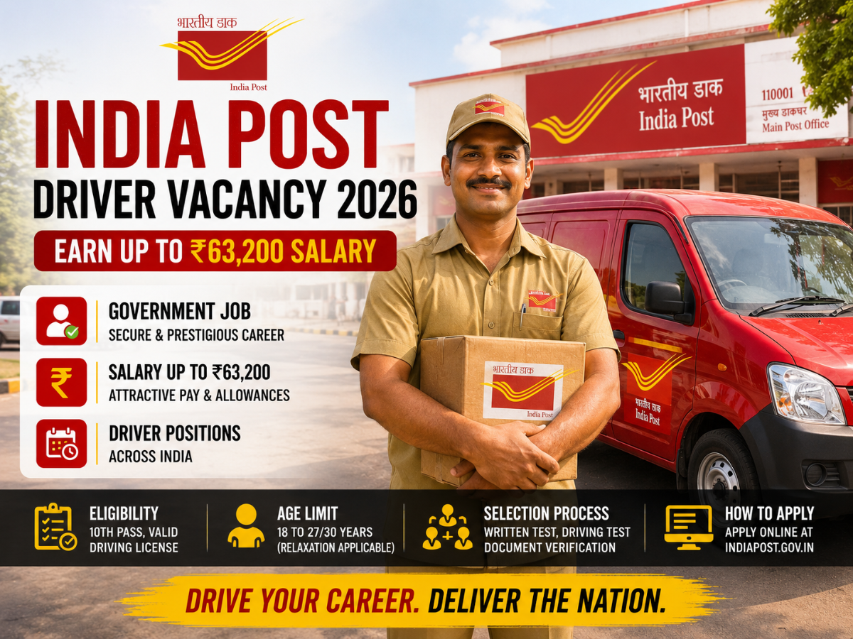 India Post driver vacancy 2026: Earn up to Rs.63,200 salary; check ...