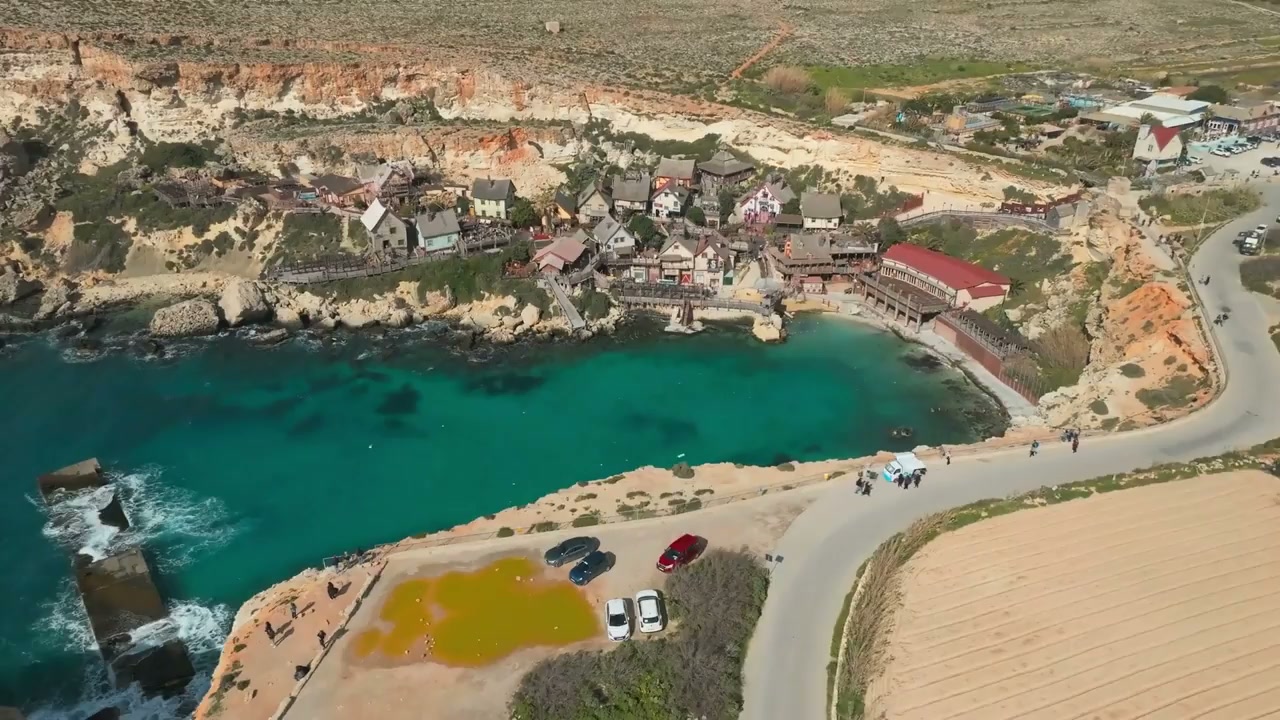 Popeye Village, Malta: Drone soars over seaside film set