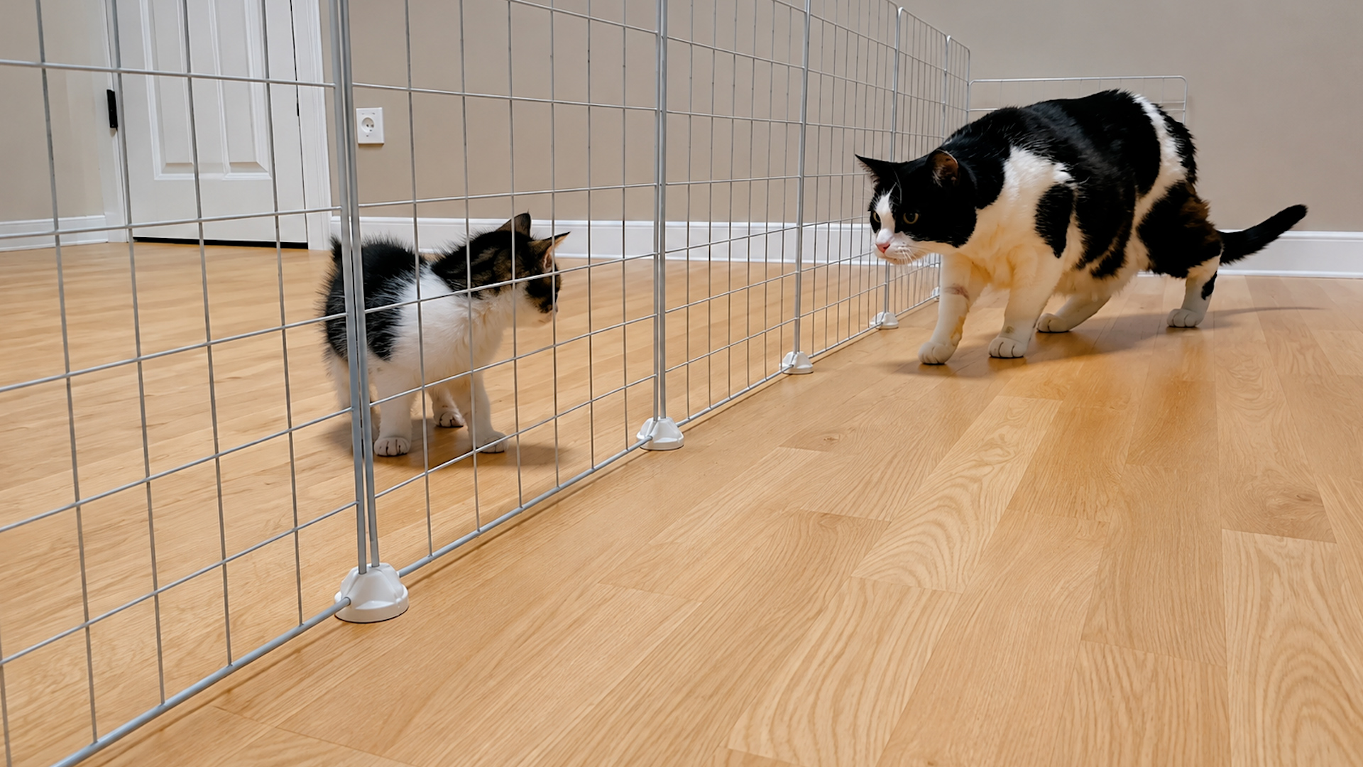 The first meeting between cat and kitten