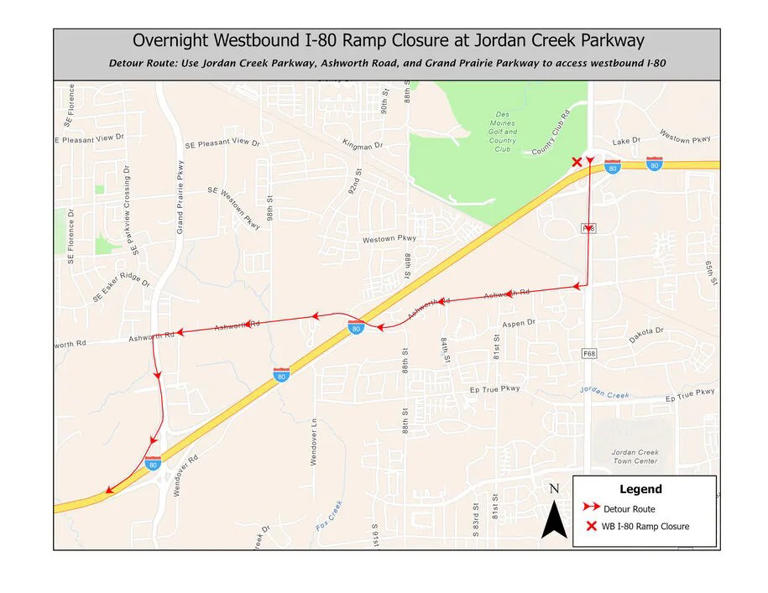 Incoming I-80 closure near Jordan Creek, detour posted