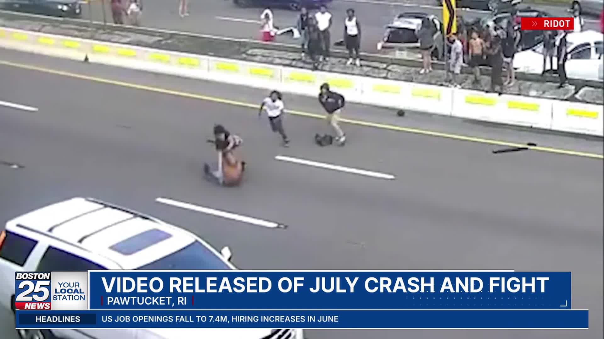 Watch: Video shows highway crash and brawl on I-95 in Pawtucket
