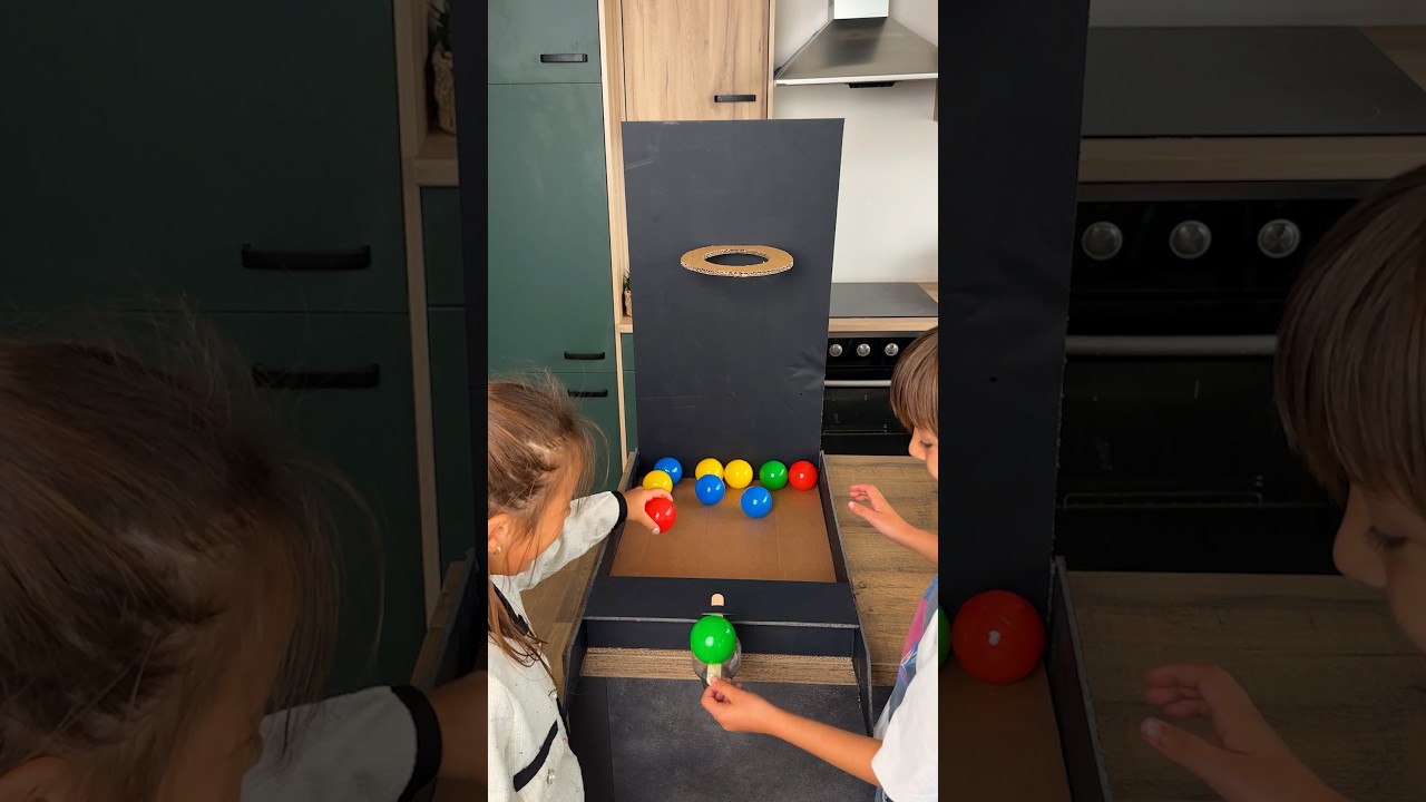 Cardboard box ball toss for kids #creative #kidsgame #cardboard #craft