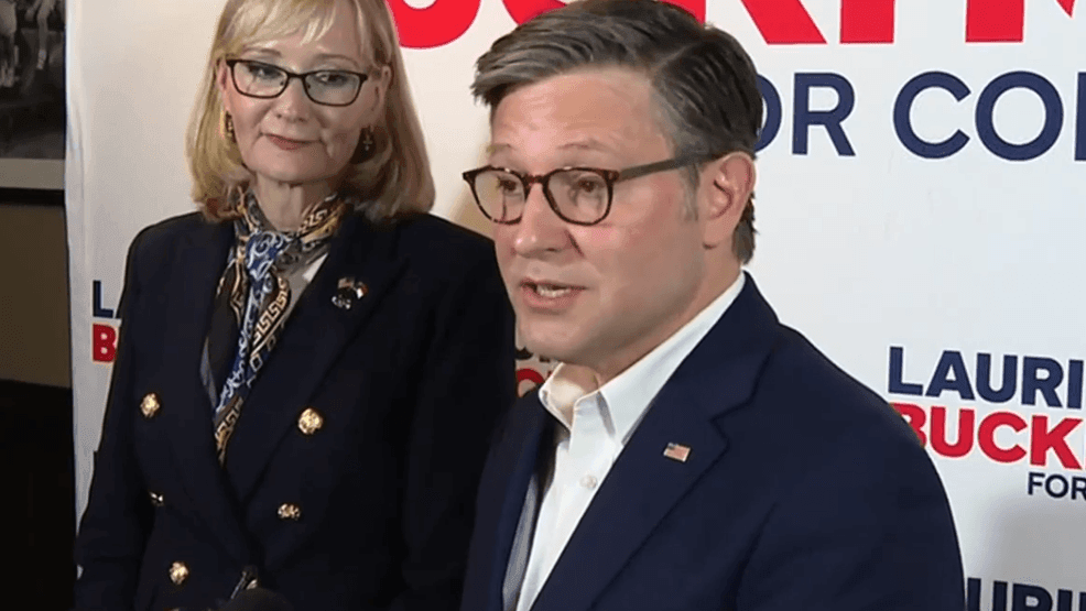 House Speaker Mike Johnson backs GOP nominee Laurie Buckhout in Greenville visit