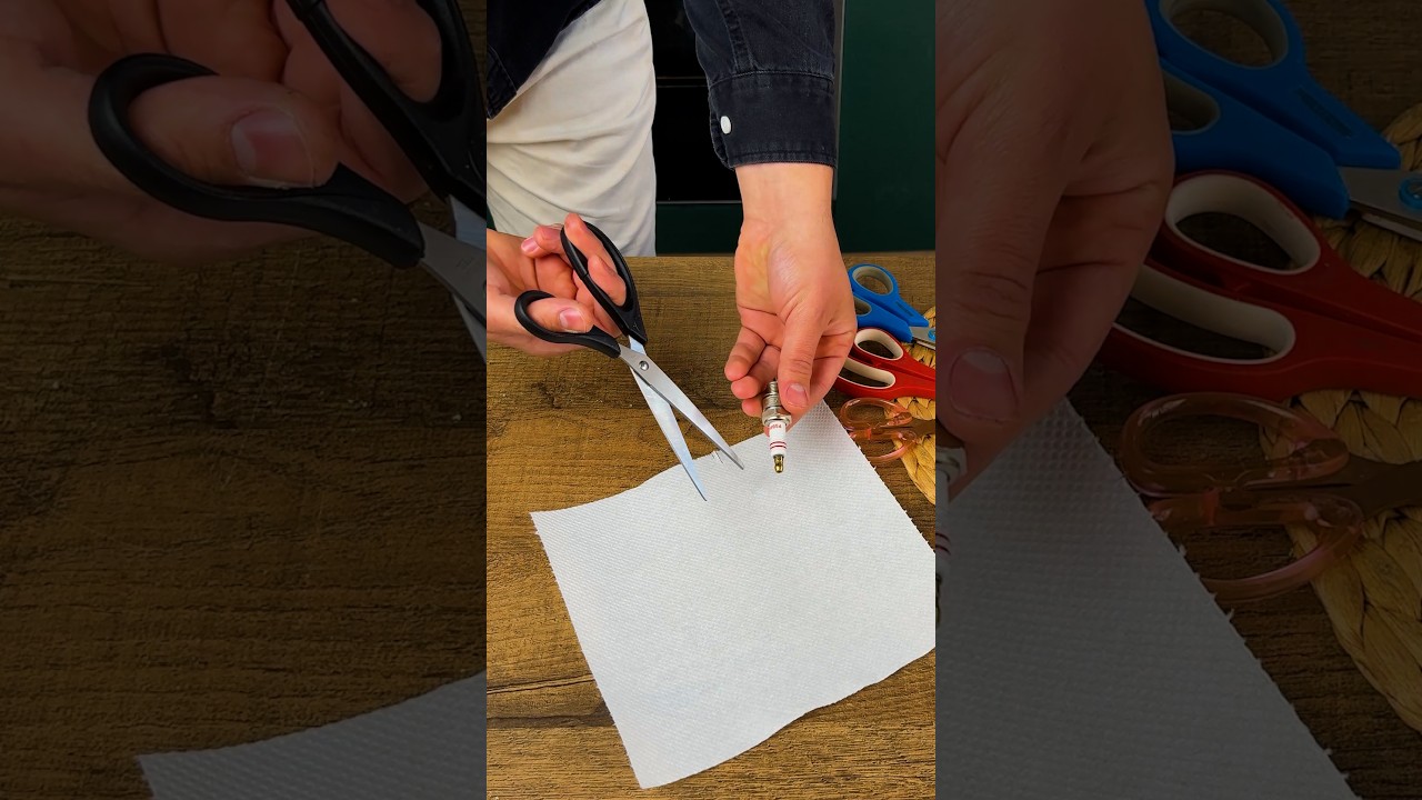 Scissor sharpening hack using a spark plug #diy #sharpening #tools