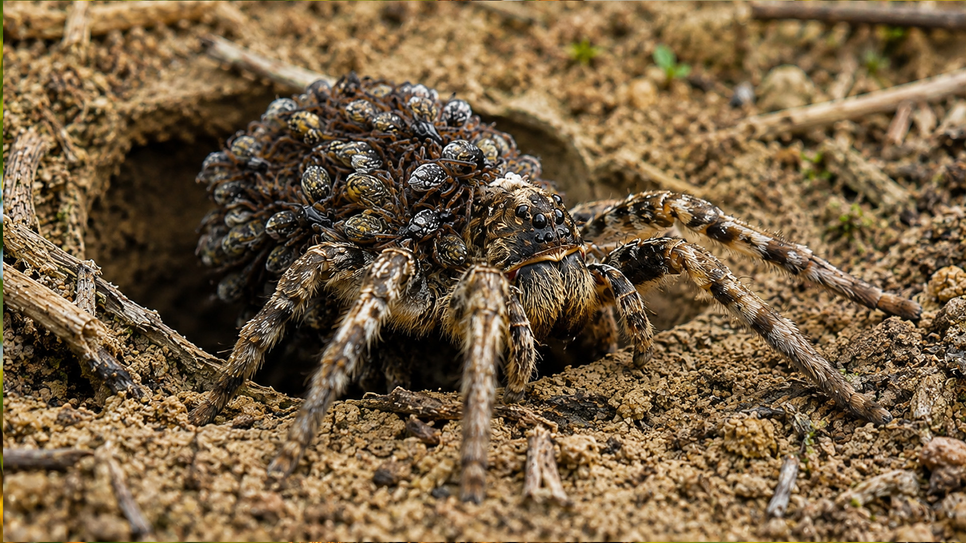 Une caméra cachée filme une mère araignée portant ses petits