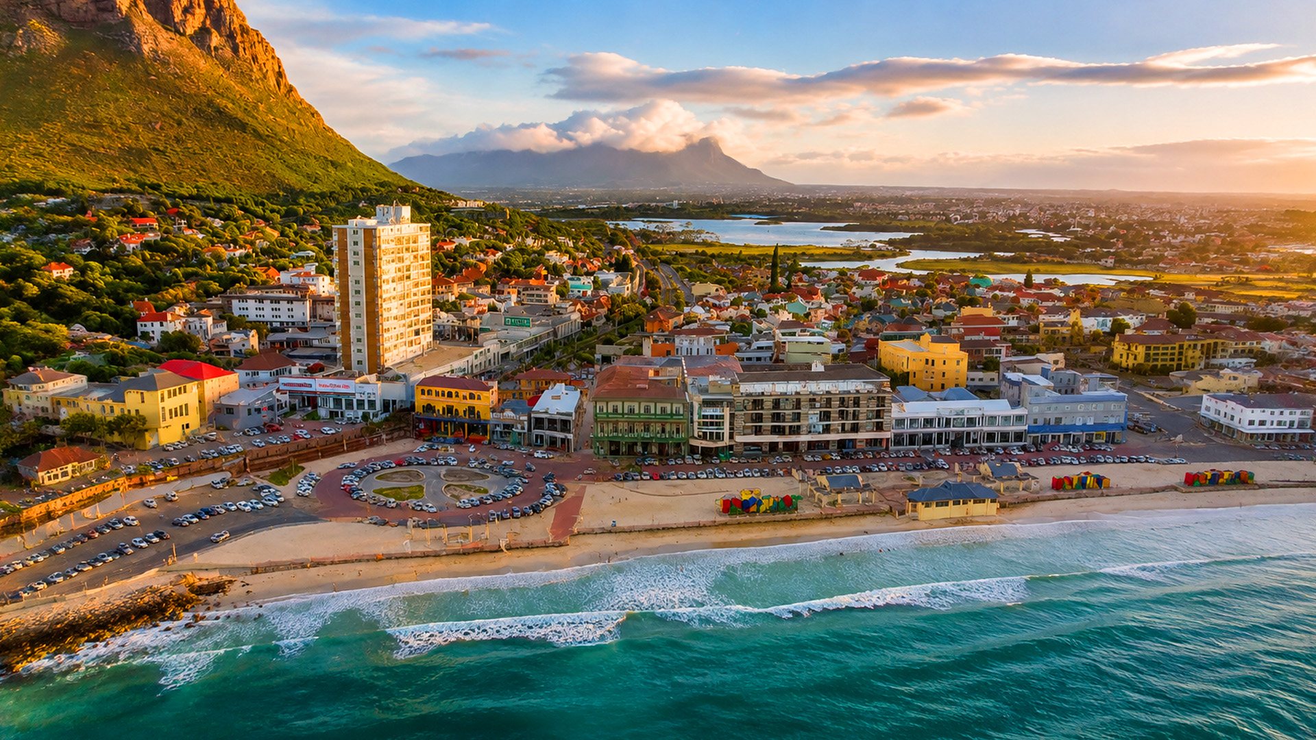Cape Town beneath Table Mountain and the ocean coast