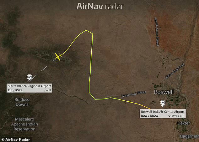 The twin-engine Beechcraft King Air was flying from Roswell to Ruidoso in early May to collect a patient when its pilots suddenly lost access to their modern navigation systems. Pictured is the plane's flight path&nbsp;
