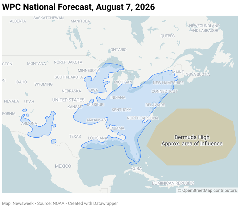 Bermuda high system shifts, bringing tropical weather to the East Coast