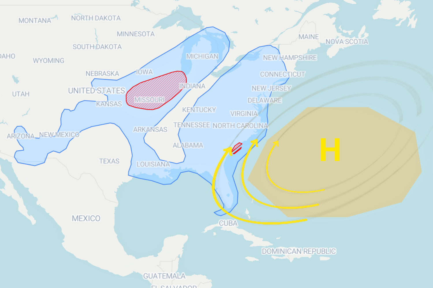 Bermuda high system shifts, bringing tropical weather to the East Coast