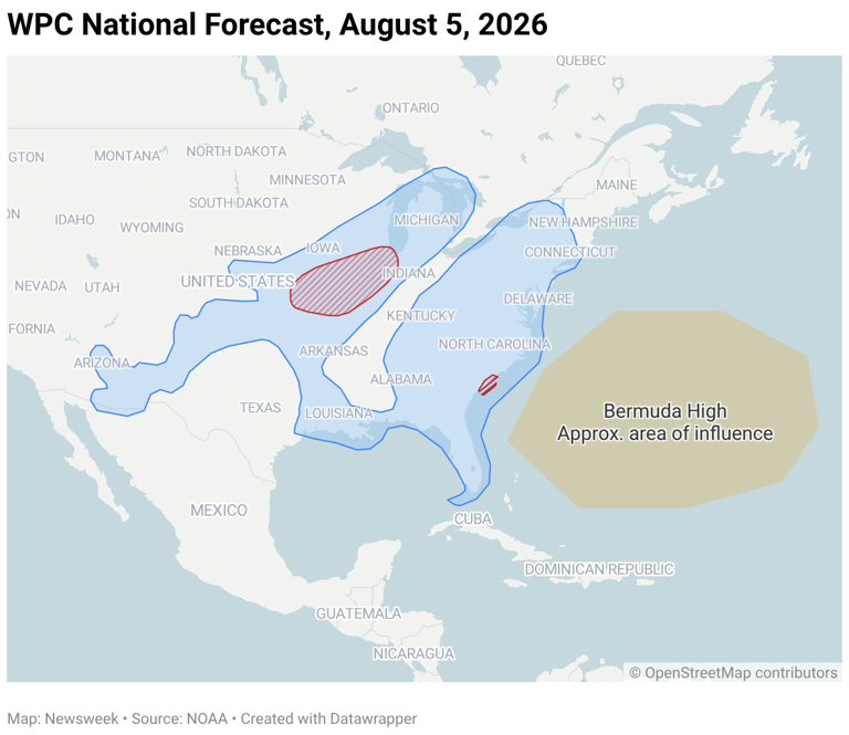 Bermuda high system shifts, bringing tropical weather to the East Coast