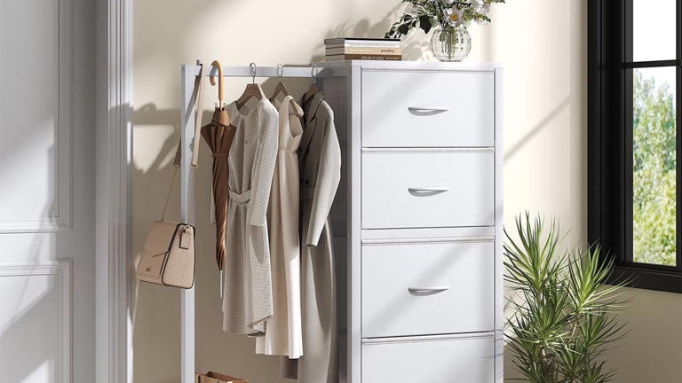 Walmart has a 4-drawer dresser with a built-in hanging rack for $39