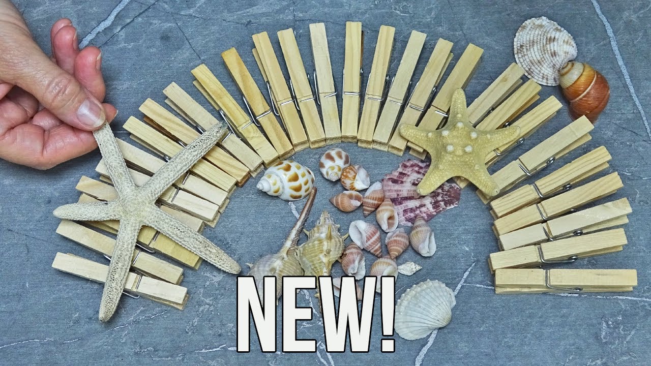 Make beautiful beach crafts using seashells and simple clothespins